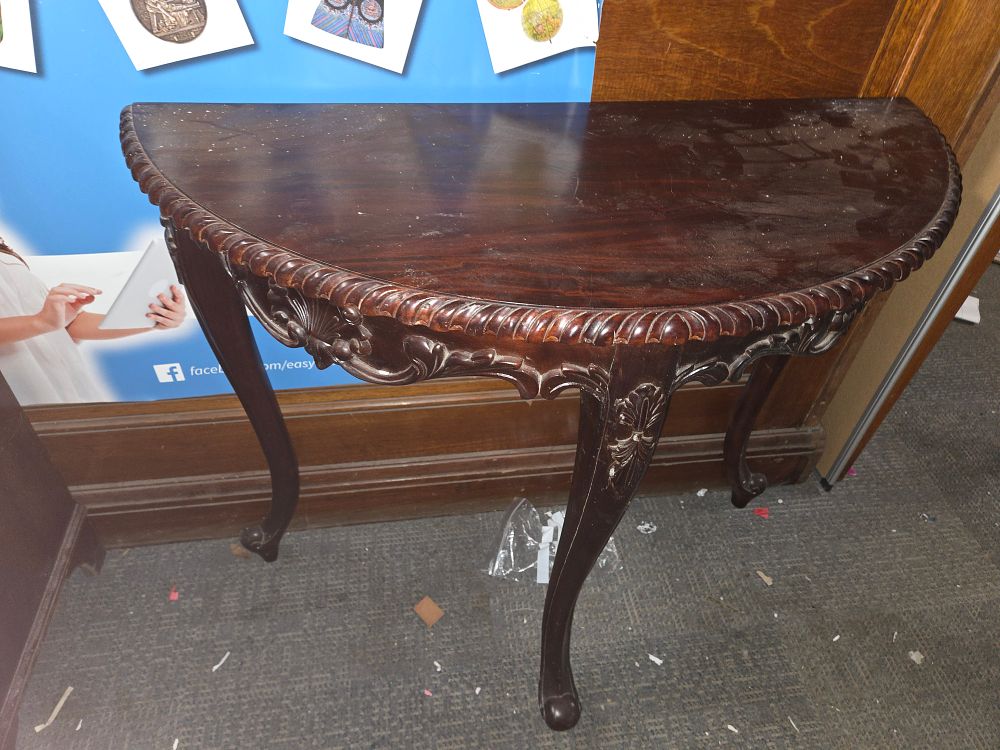 Lot 431 – Carved Mahogany Style Demilune Console Table