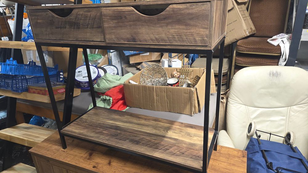 Lot 403 – Two Drawer Console Table with Black Metal Frame