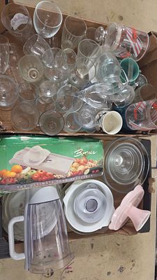 Two Boxes of Glassware and Kitchen Items