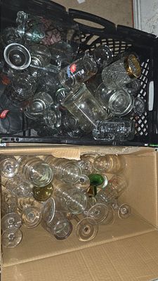 Two Boxes of Assorted Branded and Clear Glassware