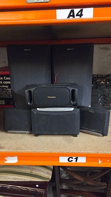 A Collection of Aiwa Technics and Grundig Black Speakers