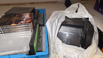 A Collection of Empty DVD, and VHS Boxes