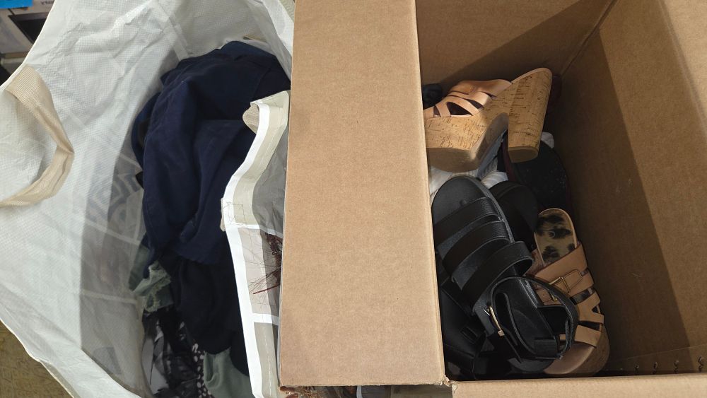 Lot 180 – Box and Bag of Shoes and Clothing