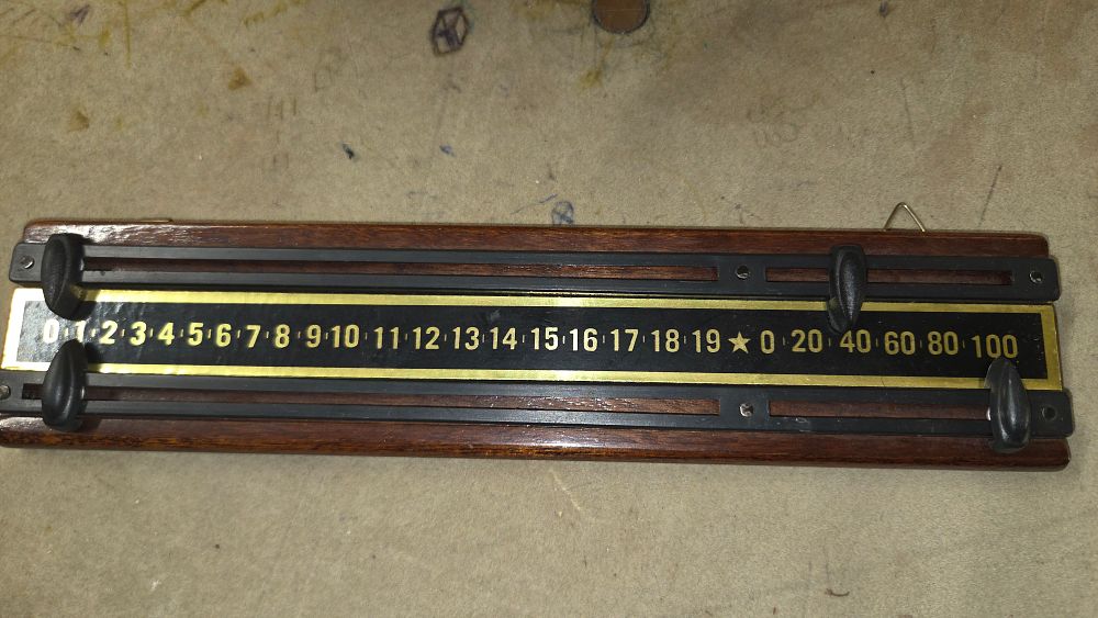Lot 196 – Dark wood and brass snooker scoreboard