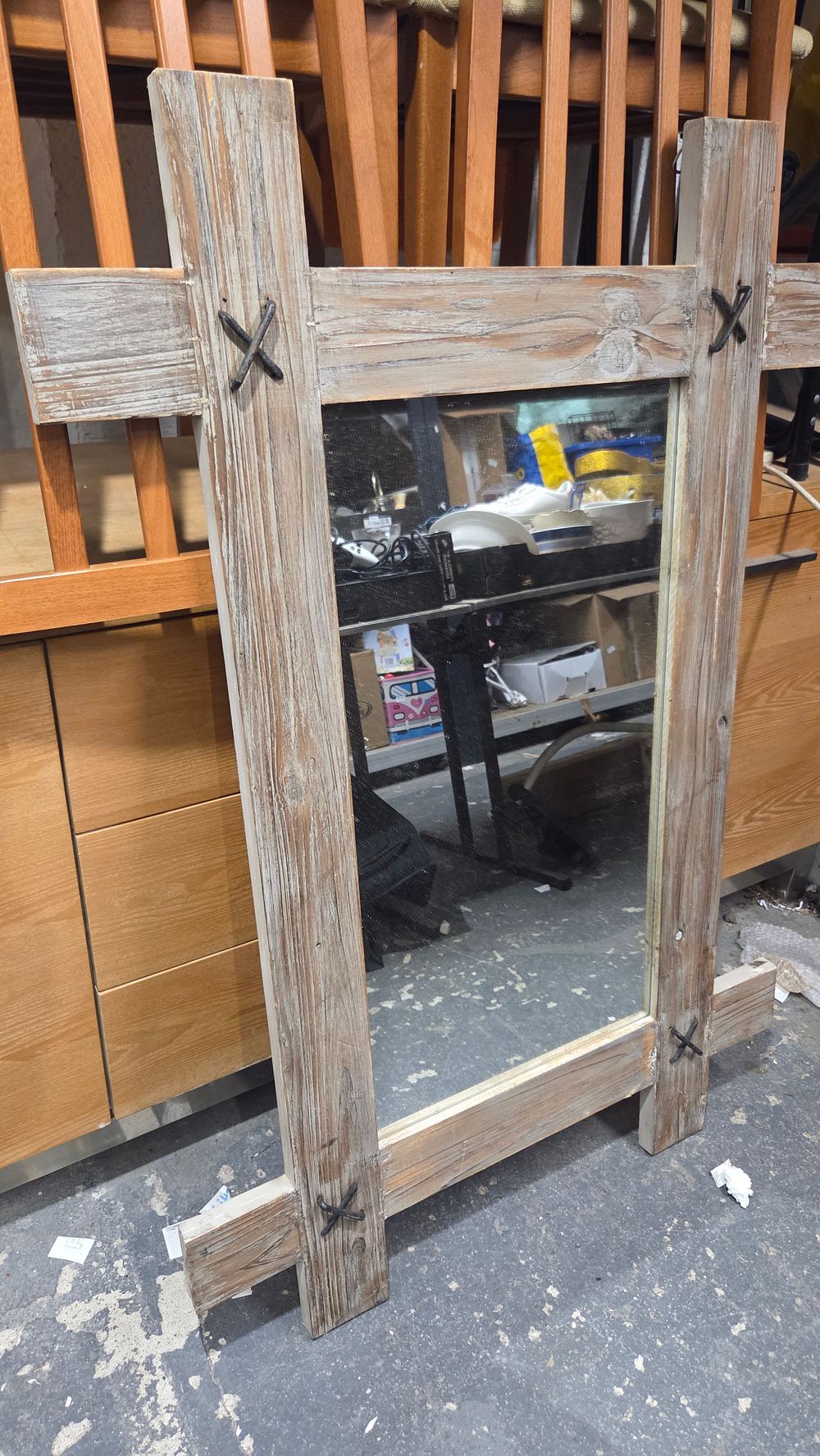 Lot 220 – Large Rustic Weathered Wood Framed Wall Mirror