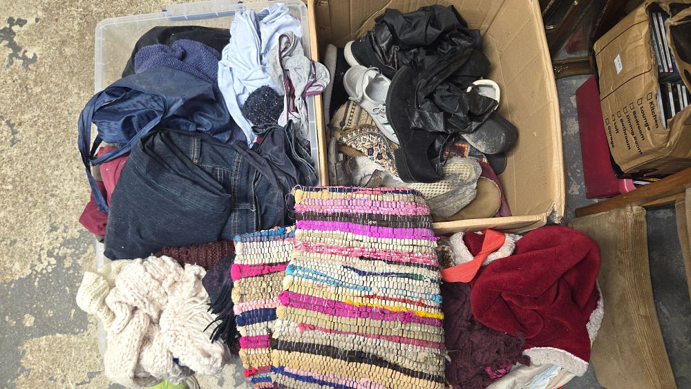 Lot 411 – Two Boxes and Bag of Clothing
