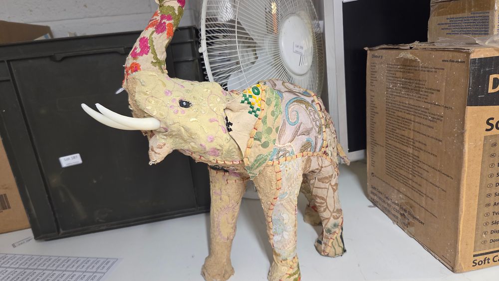 Lot 342 – Anglo Raj Style Embroidered Patchwork Fabric Elephant Figurine