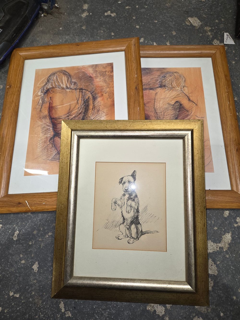 Lot 510 – A Trio of Framed Artworks Including Figure Studies and Dog Sketch