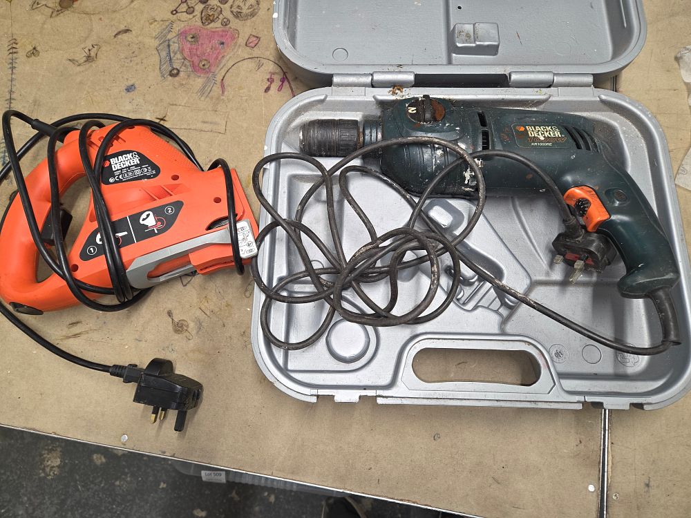 Lot 525 – Two Black & Decker Corded Power Tools Jigsaw and Drill w/o