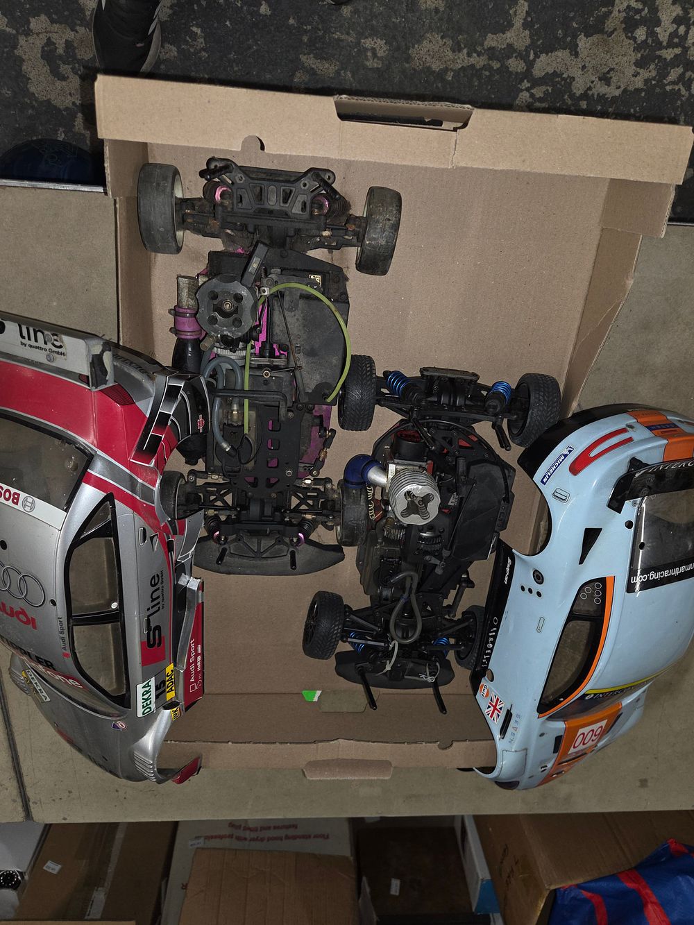 Lot 537 – 2 Motorised Remote Controlled Car Chassis and Shells