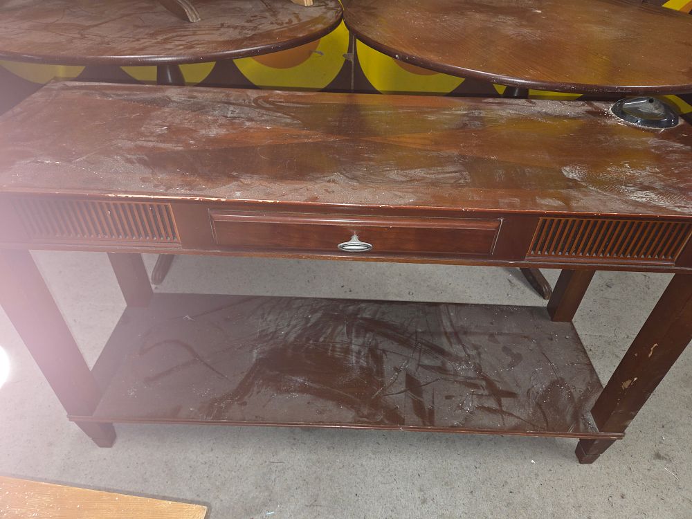 Lot 567 – Dark Brown Wood Console Table with Single Drawer