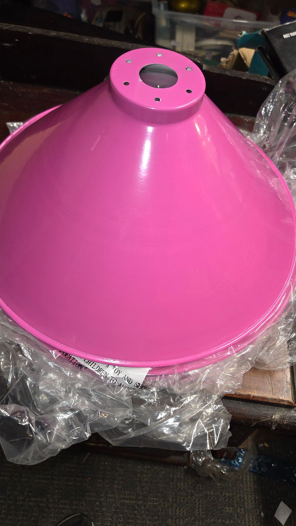 Lot 362 – Five Pink Conical Metal Lamp Shades