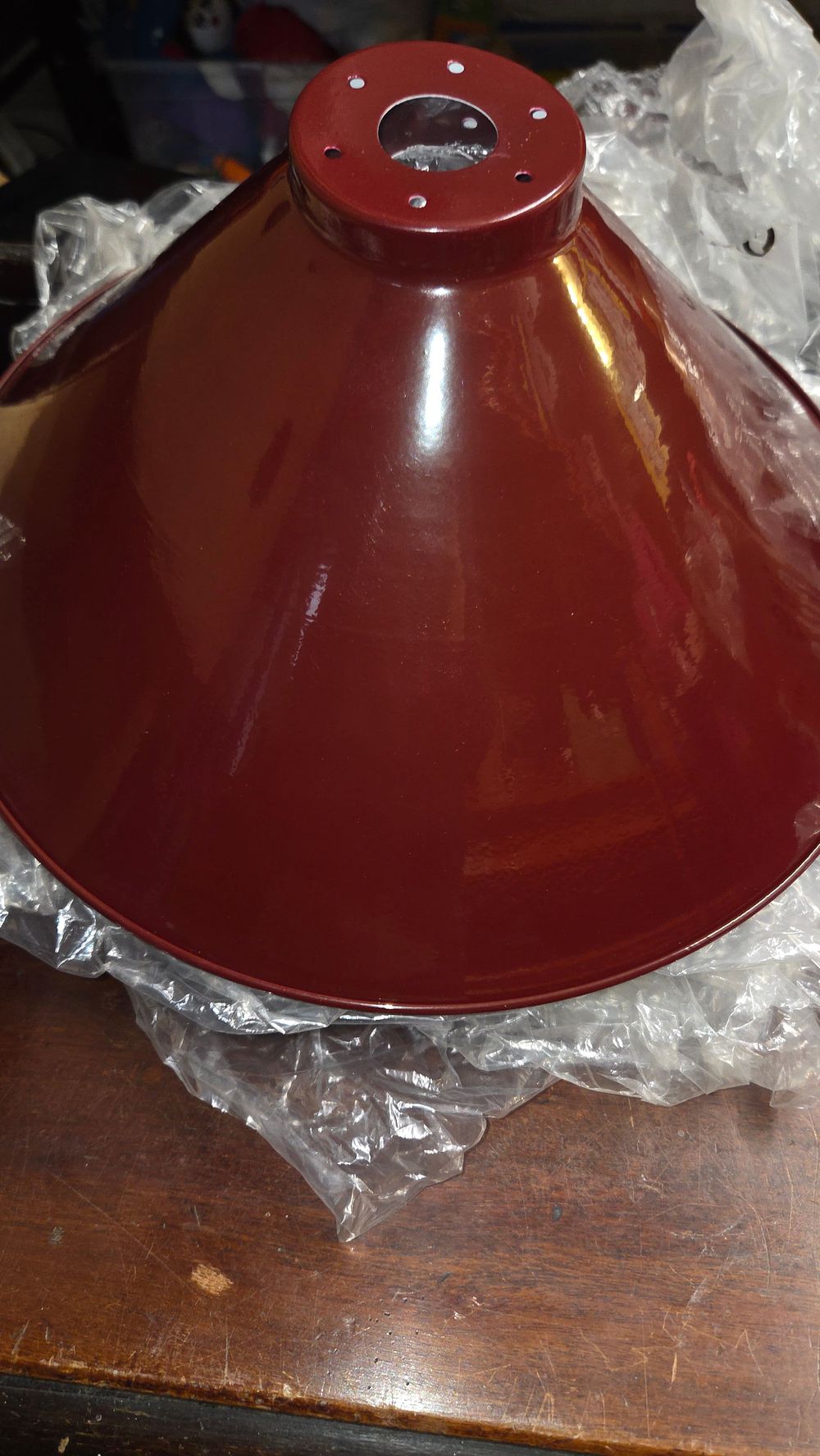 Lot 363 – Five Red Industrial Style Enamelled Metal Conical Lampshades