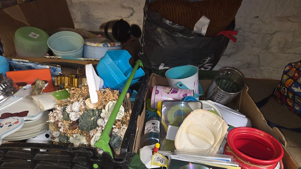 Lot 245 – Three Boxes of Miscellaneous Household Items and Tins