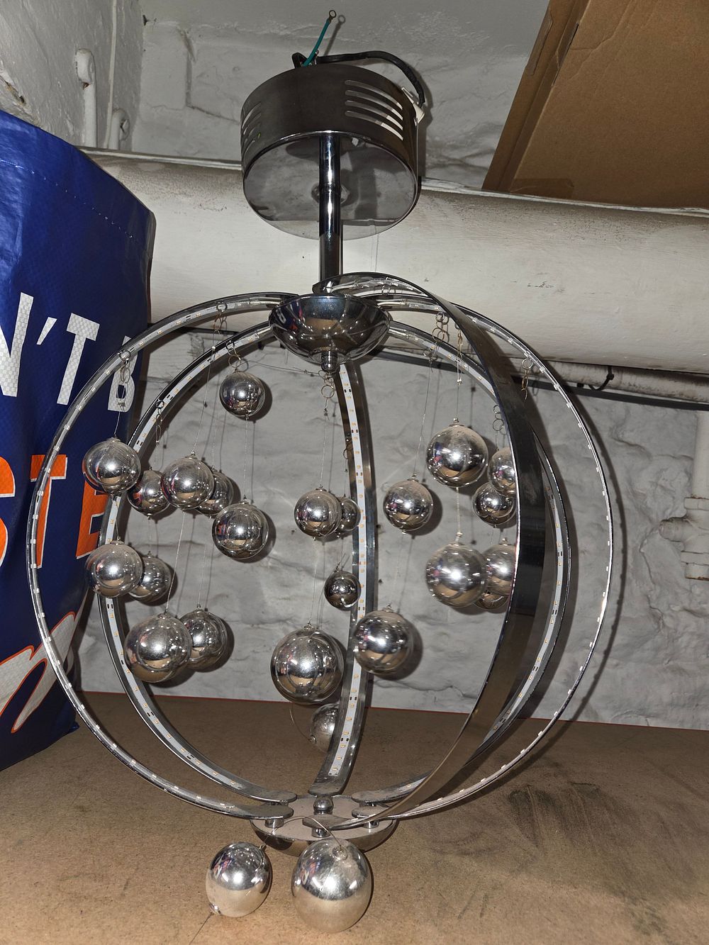 Lot 451 – Modern Chrome Concentric Ring LED Chandelier with Spheres