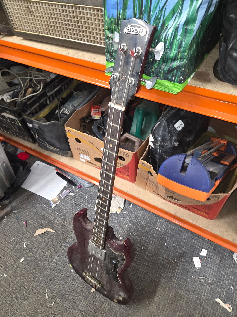 Lot 484 – Avon Rose-Morris dark red SG style bass guitar