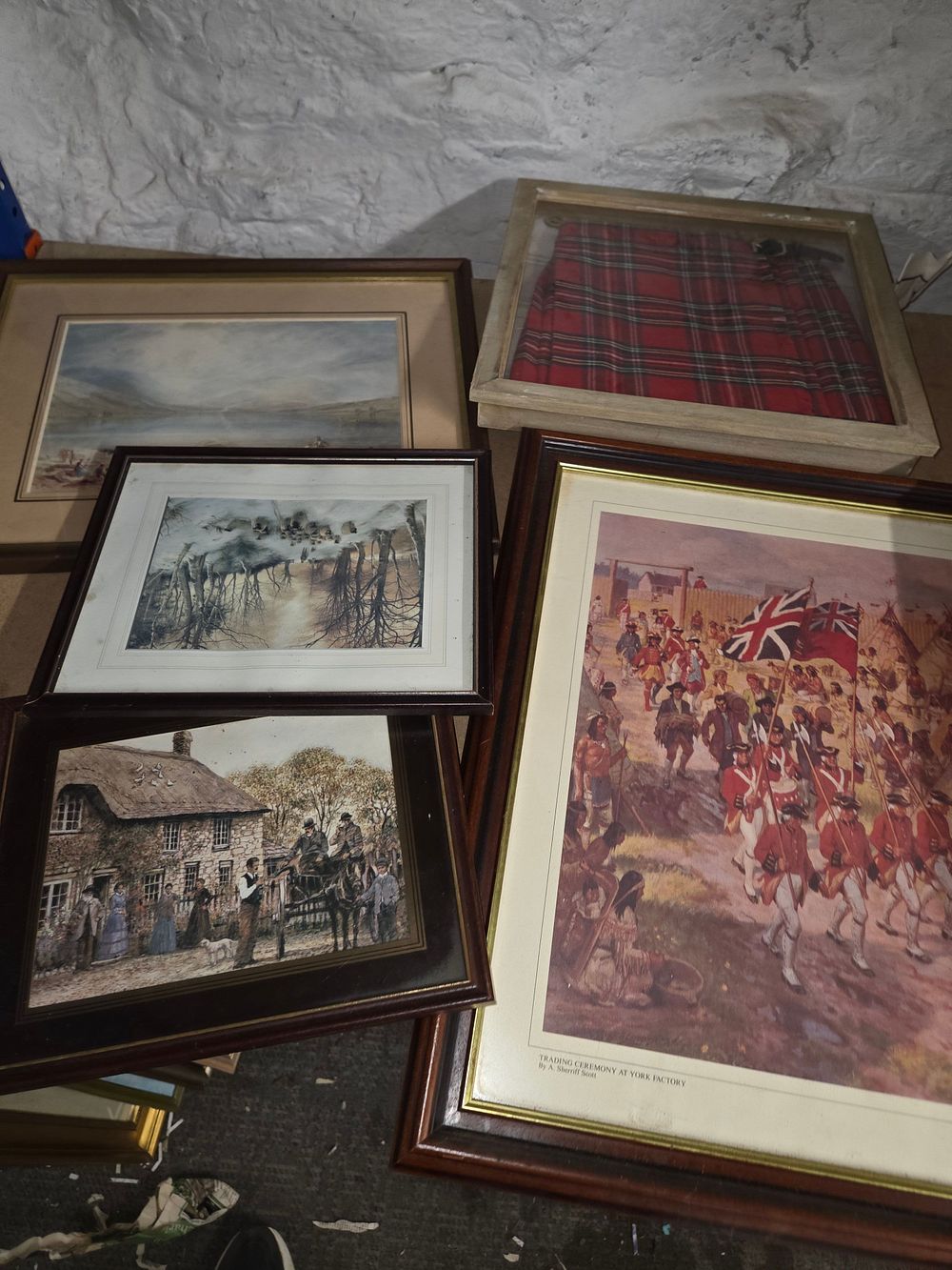Lot 486 – A Collection of Framed Prints and a Tartan Textile