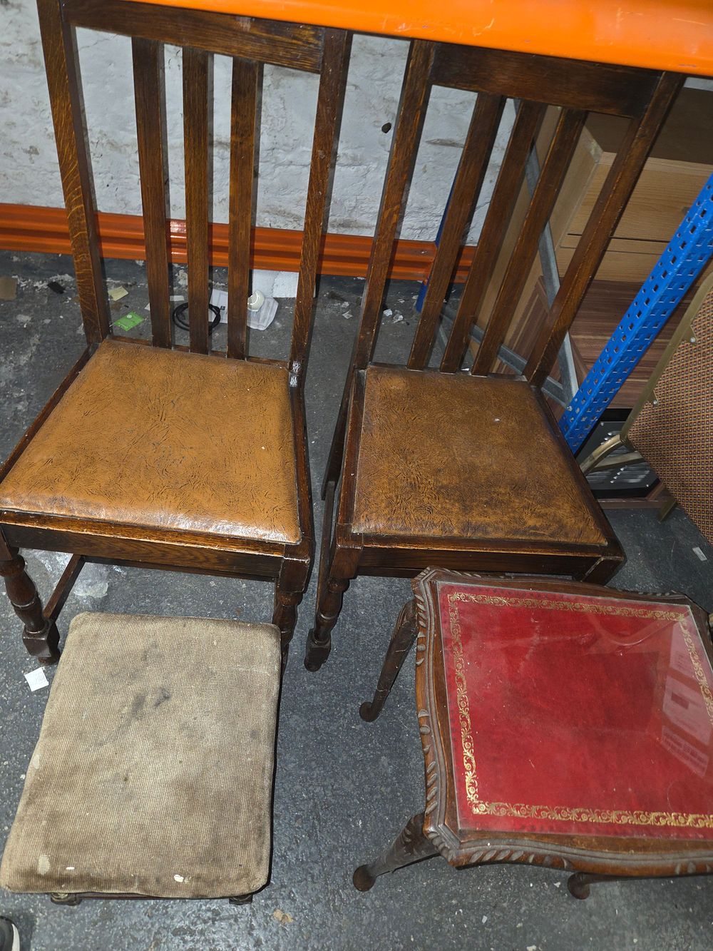 Lot 496 – A Collection of Oak Chairs Side Table and Footstool