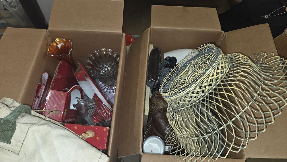 Lot 554 – Two Boxes of Assorted Household Items and Glassware