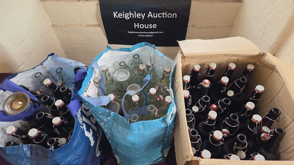 Lot 191 – Two Bags and Box of Glass Swing-Top Bottles
