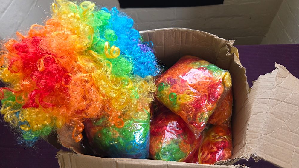 Lot 204 – A Collection of Rainbow Coloured Curly Afro Clown Wigs