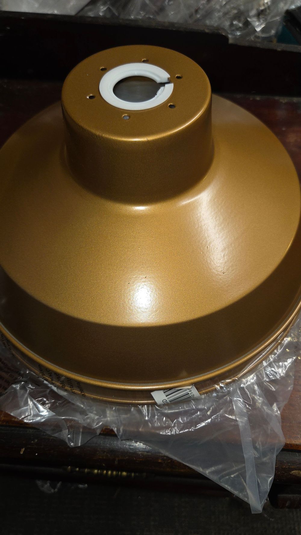 Lot 212 – Five Gold Coloured Industrial Style Metal Pendant Lampshades