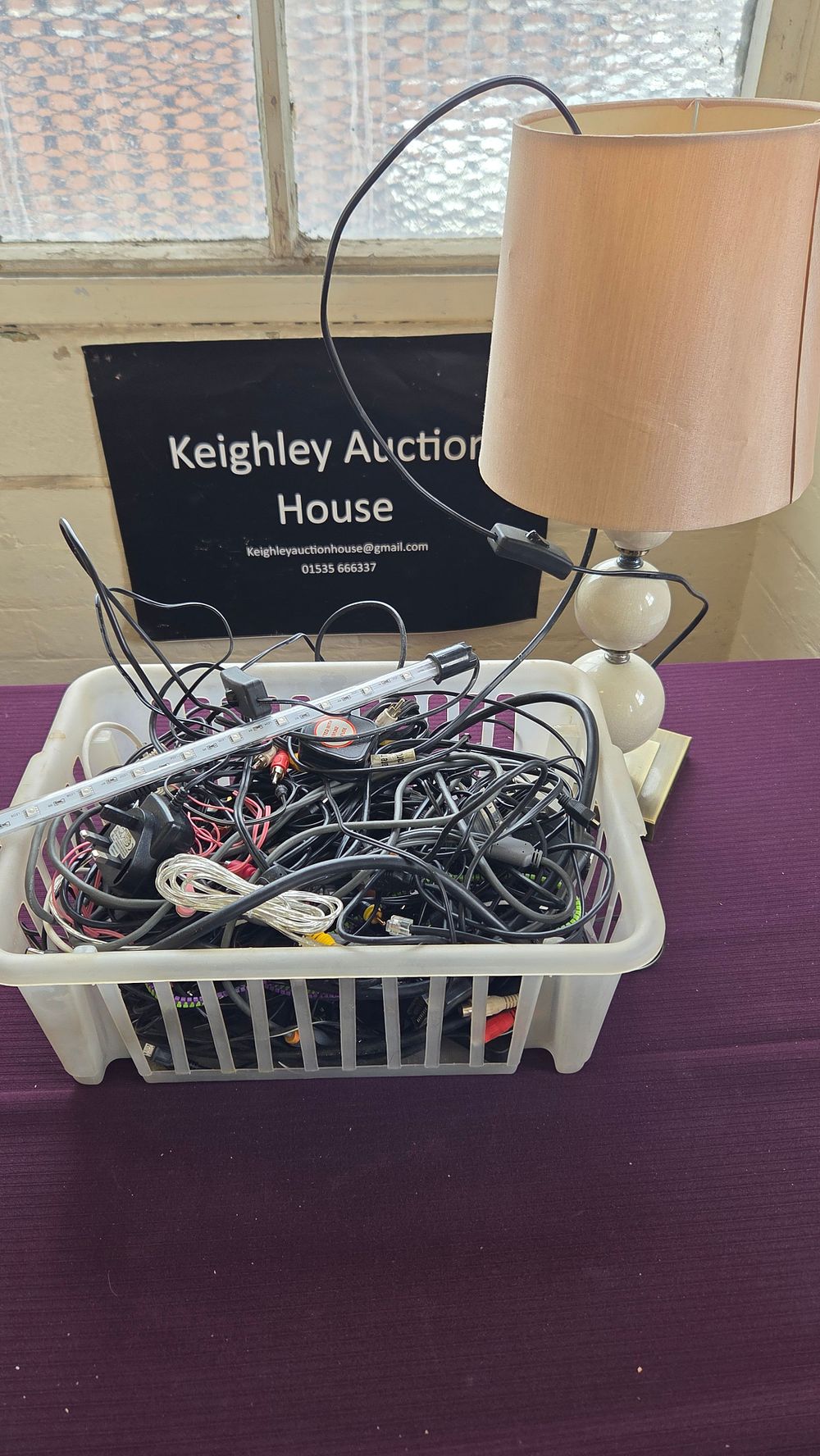 Lot 239 – Modern Table Lamp and Assorted Electrical Cables and Accessories