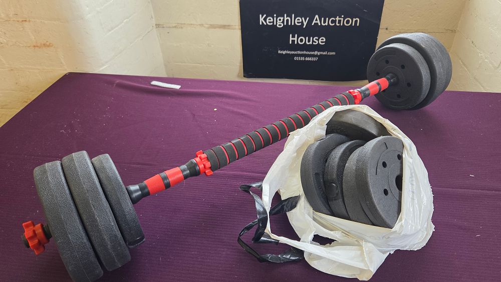 Lot 255 – Adjustable Barbell and Weight Plate Set with Cushioned Bar