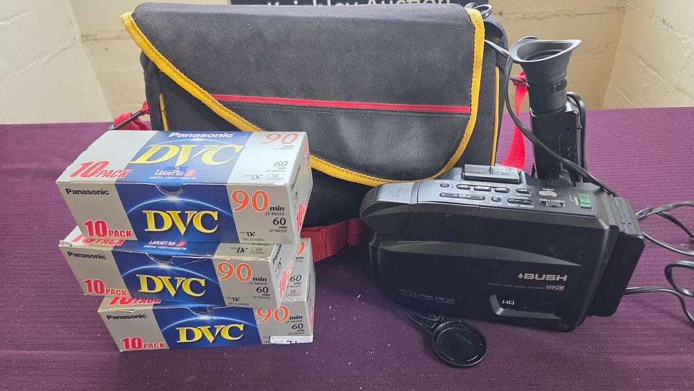 Lot 260 – Bush VHS-C Compact Video Camera Recorder with 10x Power Zoom and Accessories