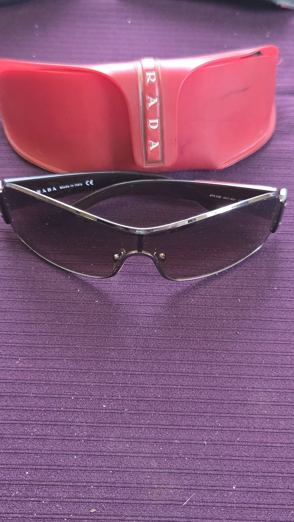Lot 612 – Prada Linea Rossa SPS 52E Silver Tone Shield Sunglasses with Case
