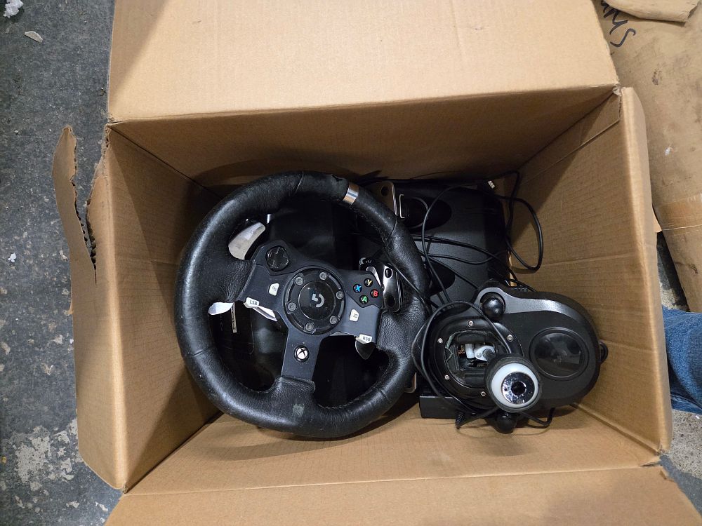 Lot 369 – A Logitech G920 Driving Force Racing Wheel Pedals and Shifter Set for Xbox and PC