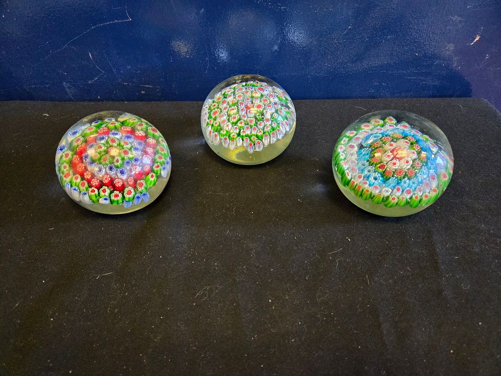 Lot 162 – A Trio of Large Murano Style Millefiori Glass Paperweights