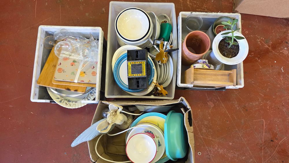 Lot 159 – Four Boxes of Mixed Household Sundries, Kitchenware, and Decorative Items