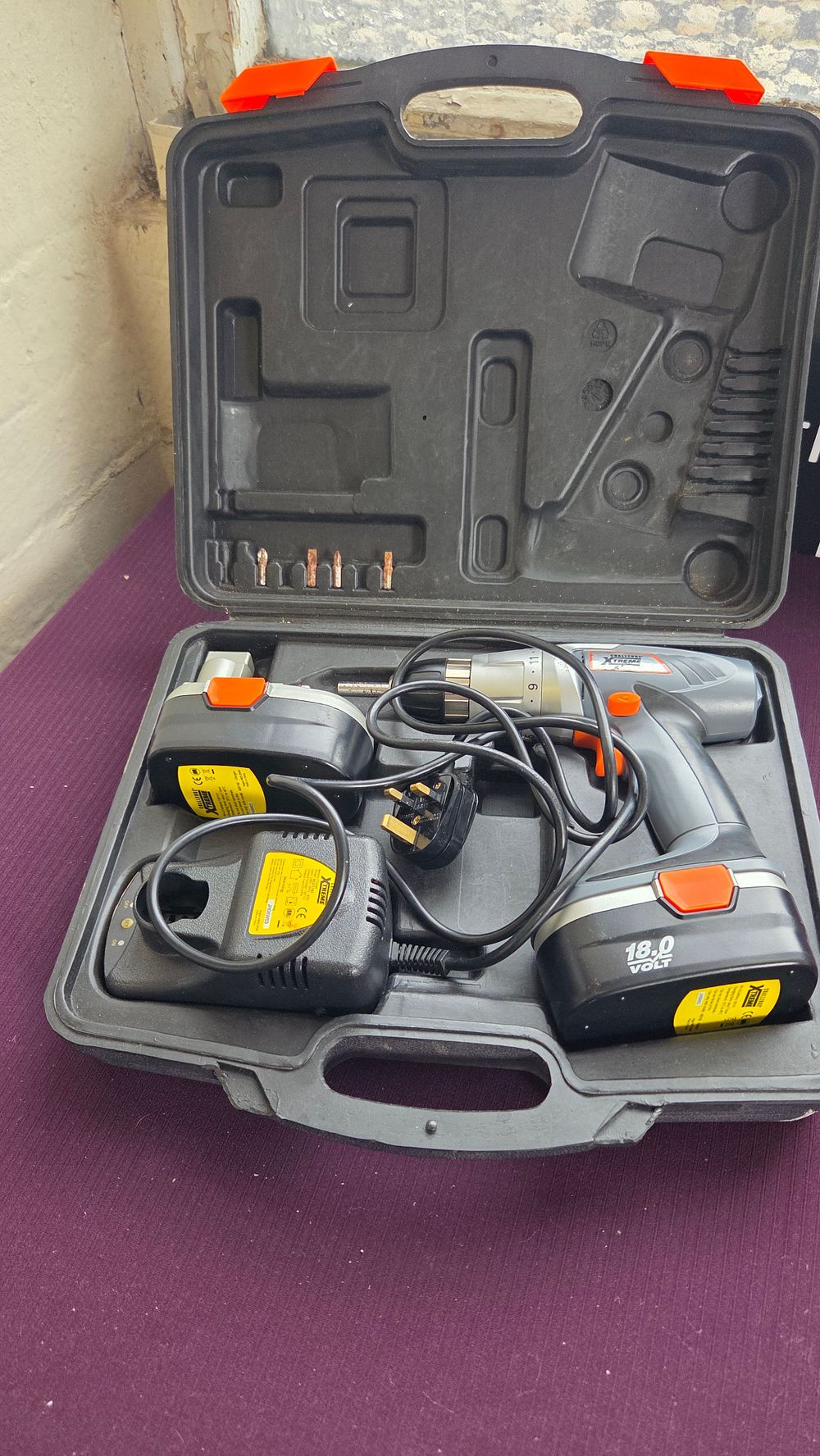 Lot 276 – Challenge Xtreme 18V Cordless Drill and Driver Set with Accessories and Carry Case