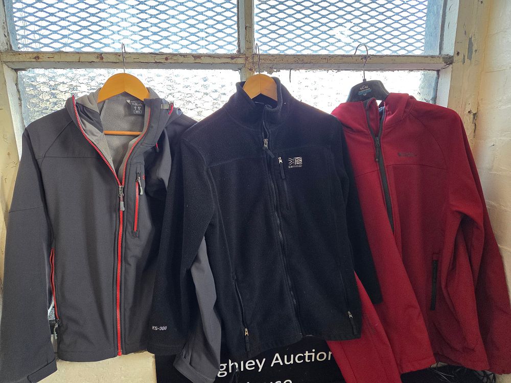 Lot 350 – A Trio of Modern Technical Outdoor Jackets by Rab, Karrimor, and Mountain Warehouse. Sizes S and X:L