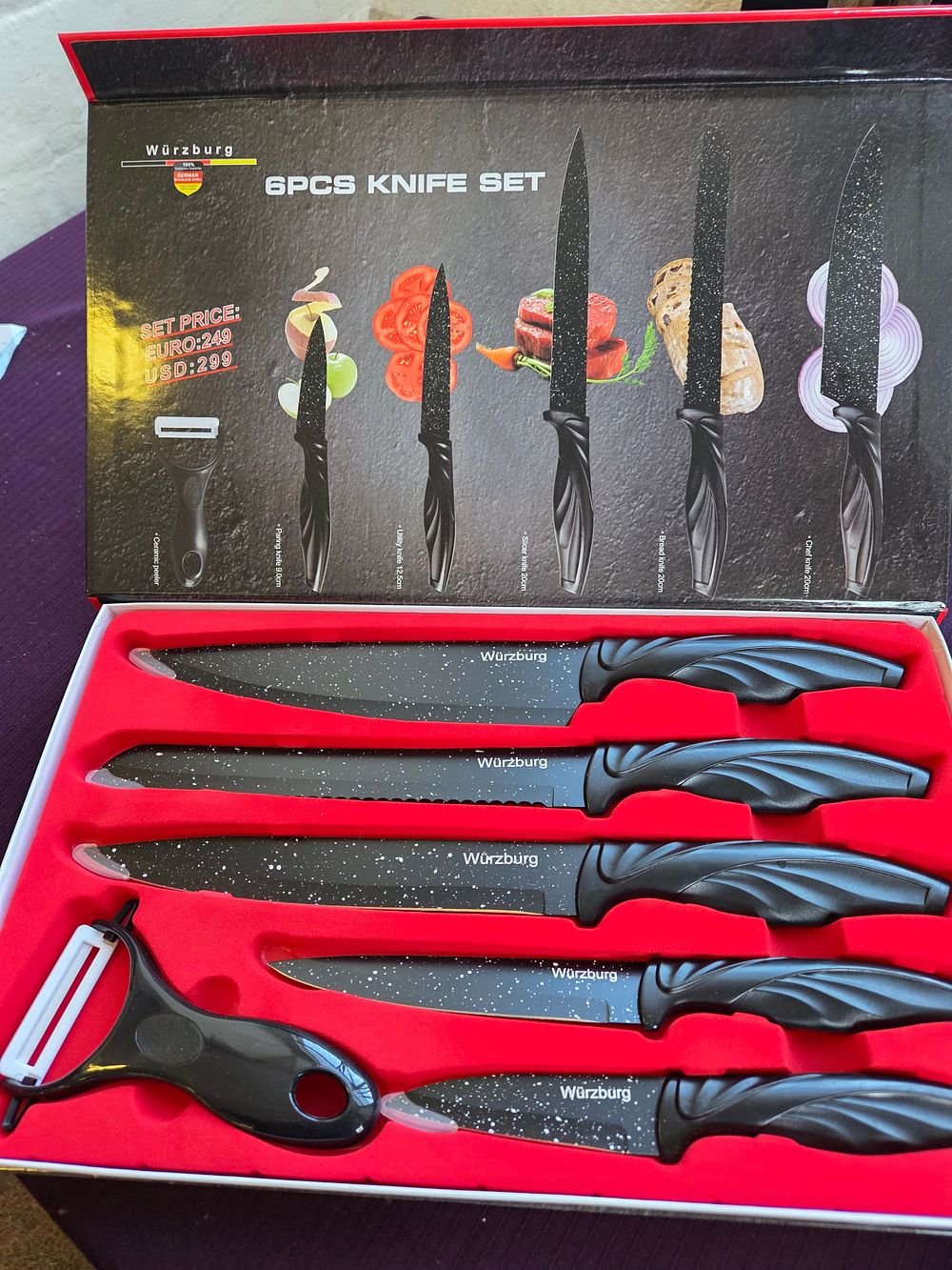 Lot 369 – A Würzburg Marble Coated Kitchen Knife Set