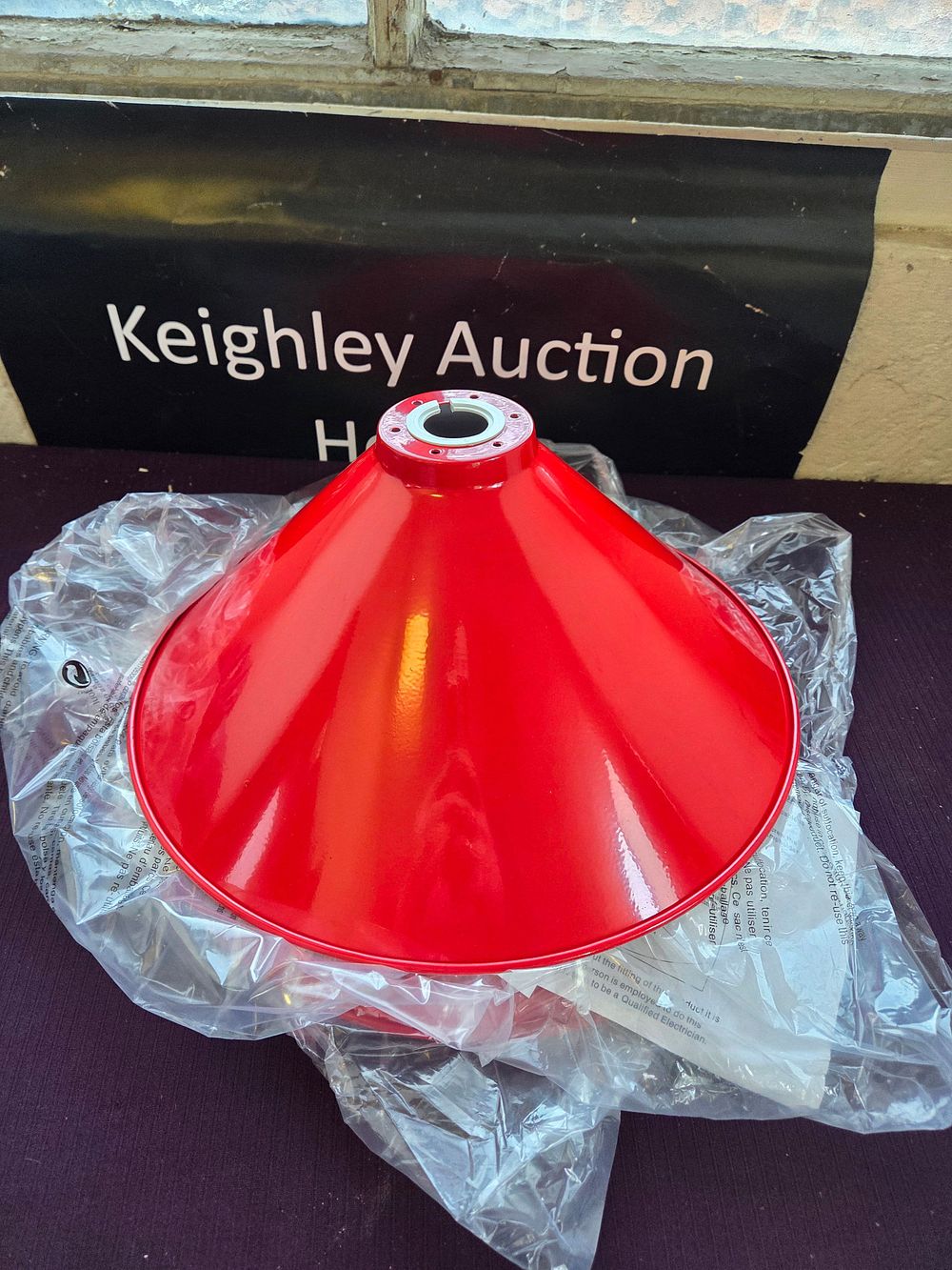 Lot 393 – 13 contemporary red enamelled conical metal pendant lamp shades