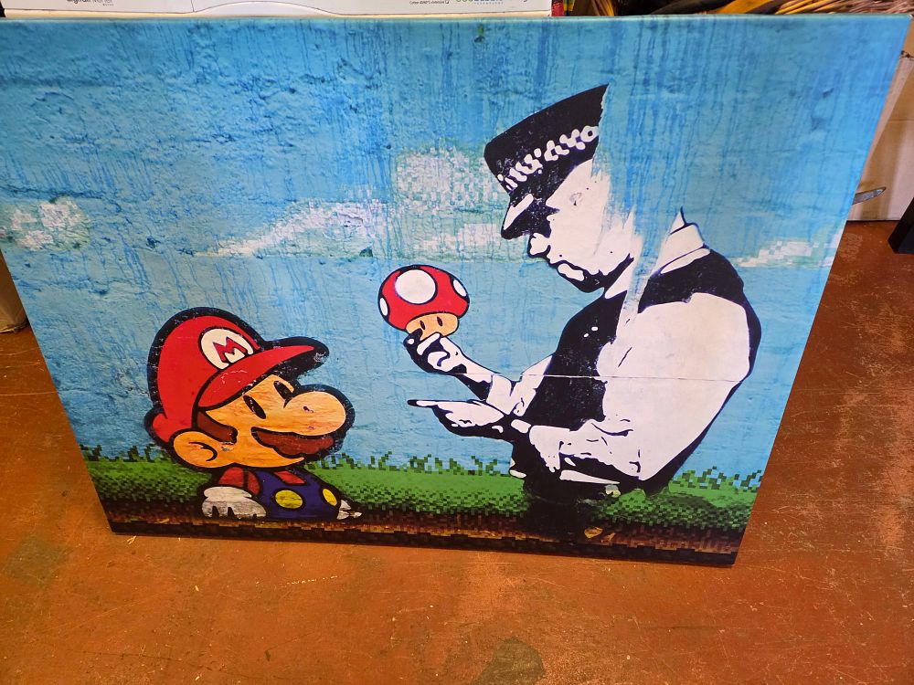 Lot 396 – After Banksy, Mario and Cop, Contemporary Street Art Style Canvas Print