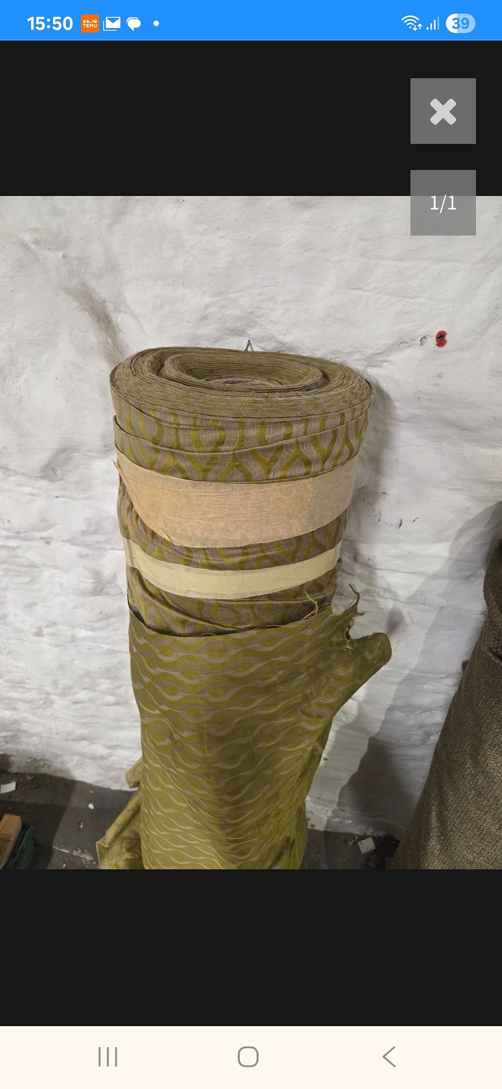 Lot 404 – A roll of mid-century style olive green jacquard furnishing fabric