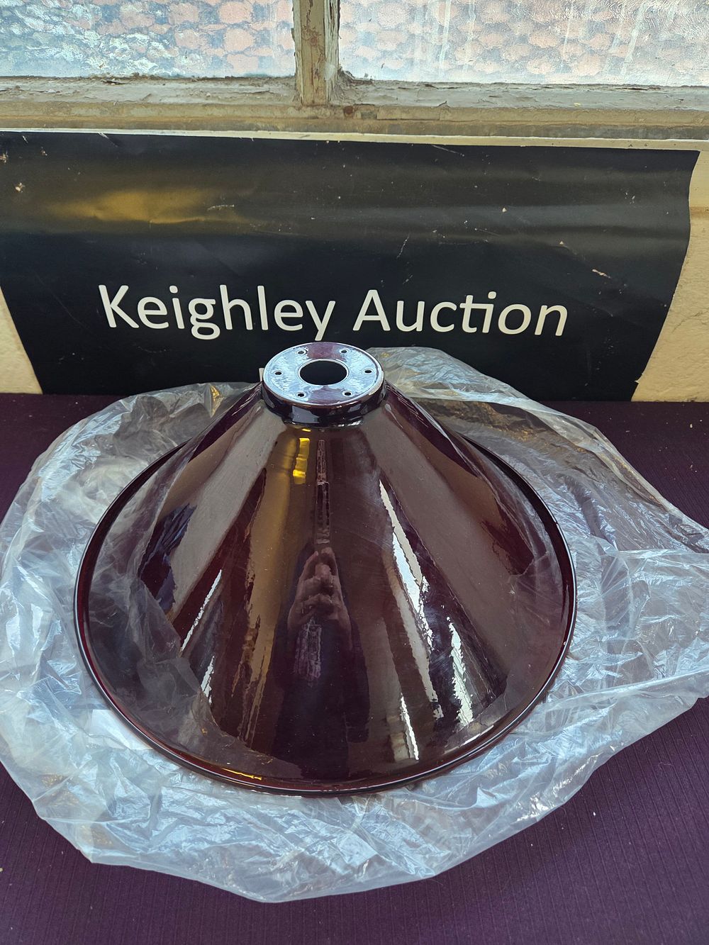 Lot 408 – 12 mid-20th-century plum glass conical pendant lampshade