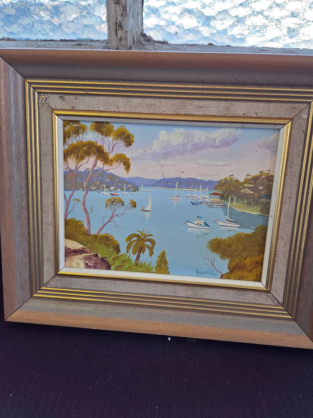 Lot 618 – Ward Pike, Burraneer Bay, Coastal Landscape with Sailboats, Oil on Canvas Panel