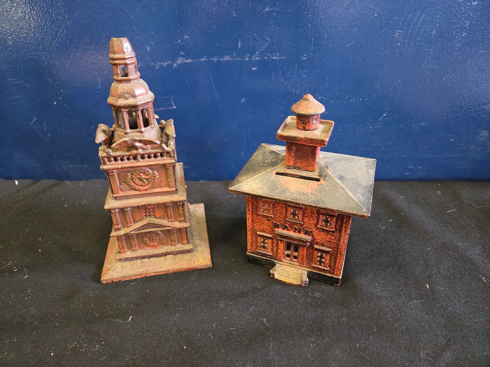 Lot 171 – Two Antique Still Banks including Independence Hall and Tower Bank Models