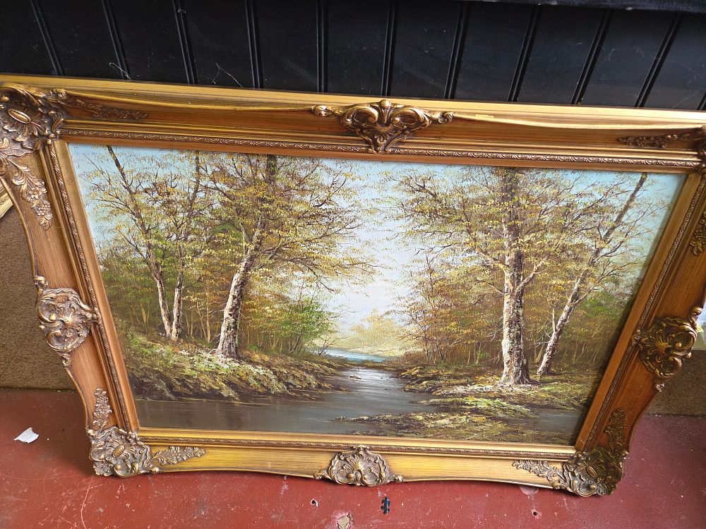 Lot 173 – Mid-20th Century Wooded River Landscape Oil on Canvas