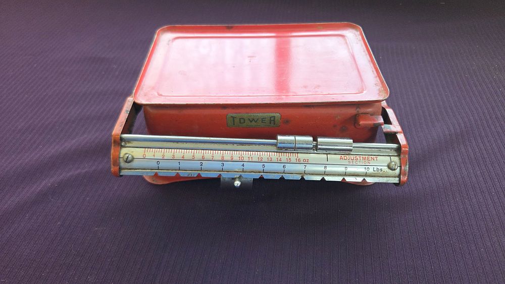 Lot 155 – A Vintage Tower Red Painted Metal Kitchen Beam Scale