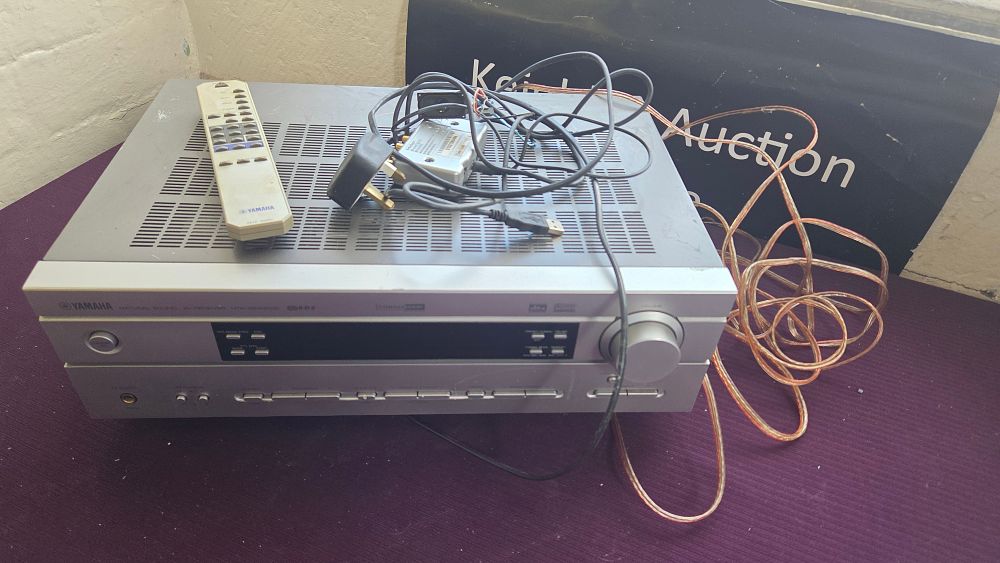 Lot 237 – Yamaha HTR-5930RDS Natural Sound AV Receiver with Remote and Accessories powers on