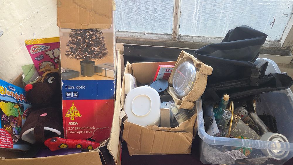 Lot 238 – Three Boxes of Domestic Goods, Toys, and Seasonal Decorations