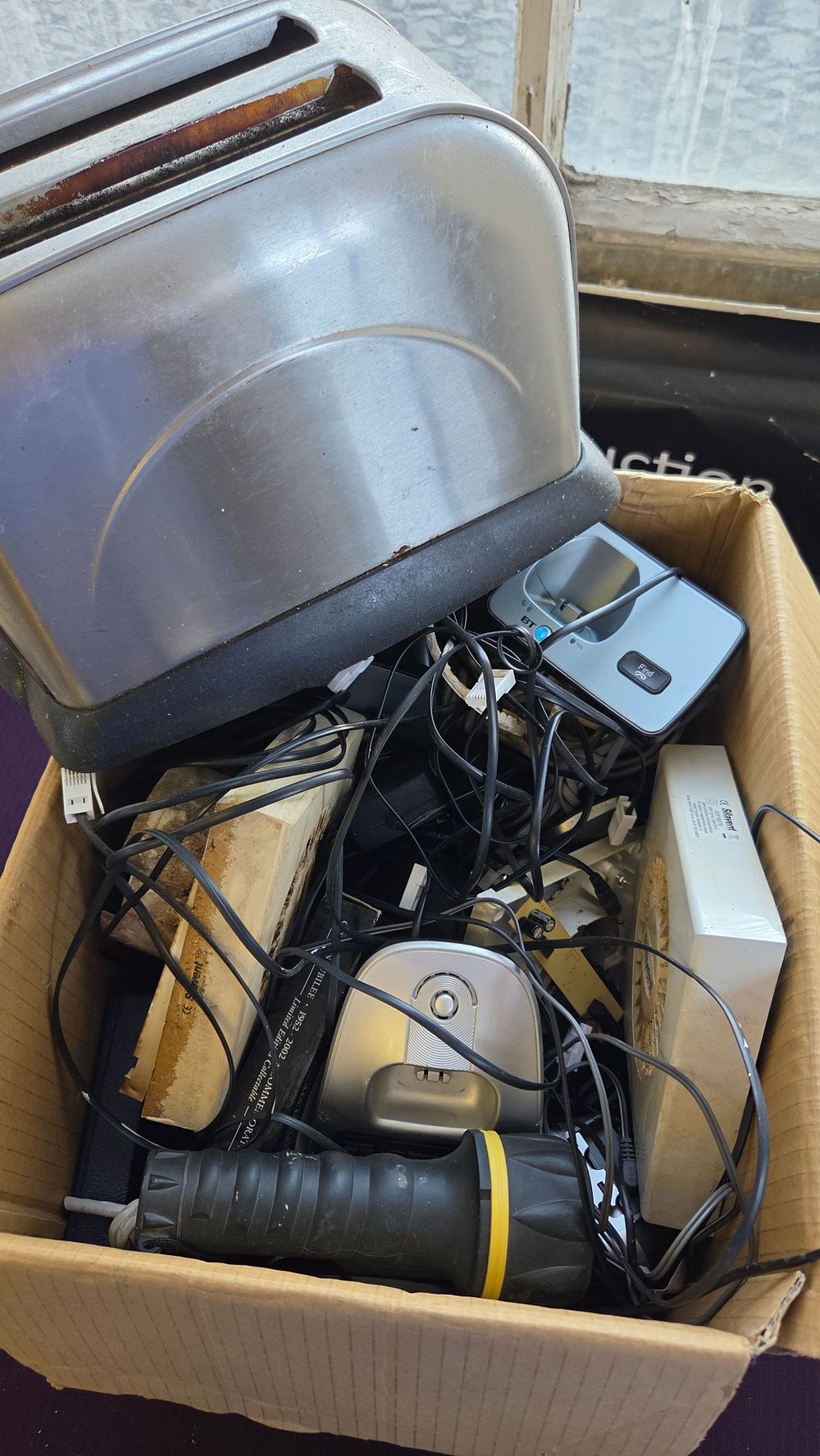 Lot 186 – Box of Household Electronics and Sundries Including BT and Silavent Components