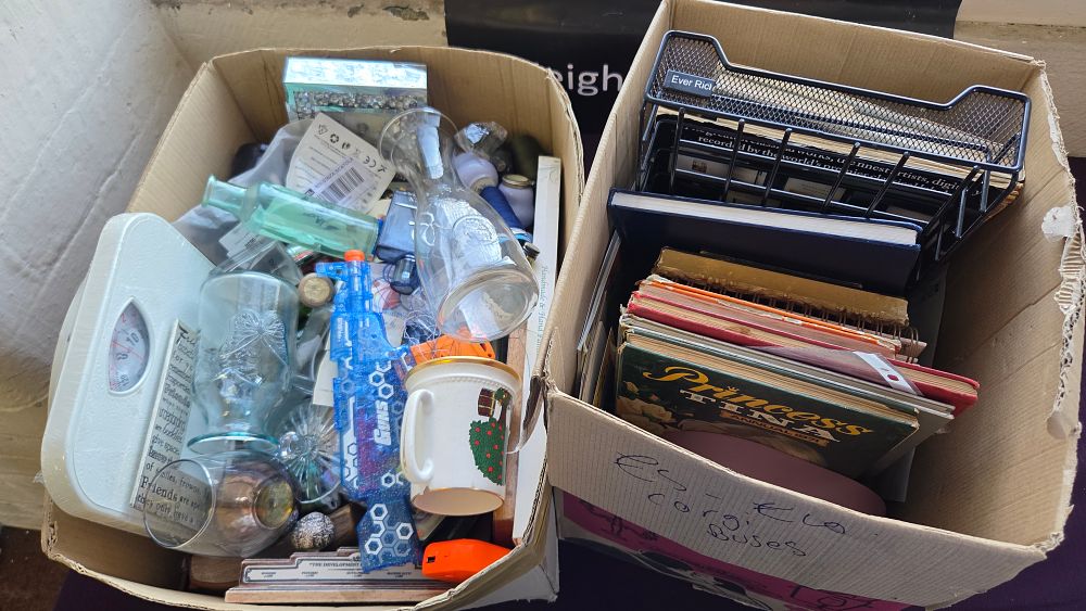 Lot 194 – Two Boxes of Household Sundries, Books, and Collectables