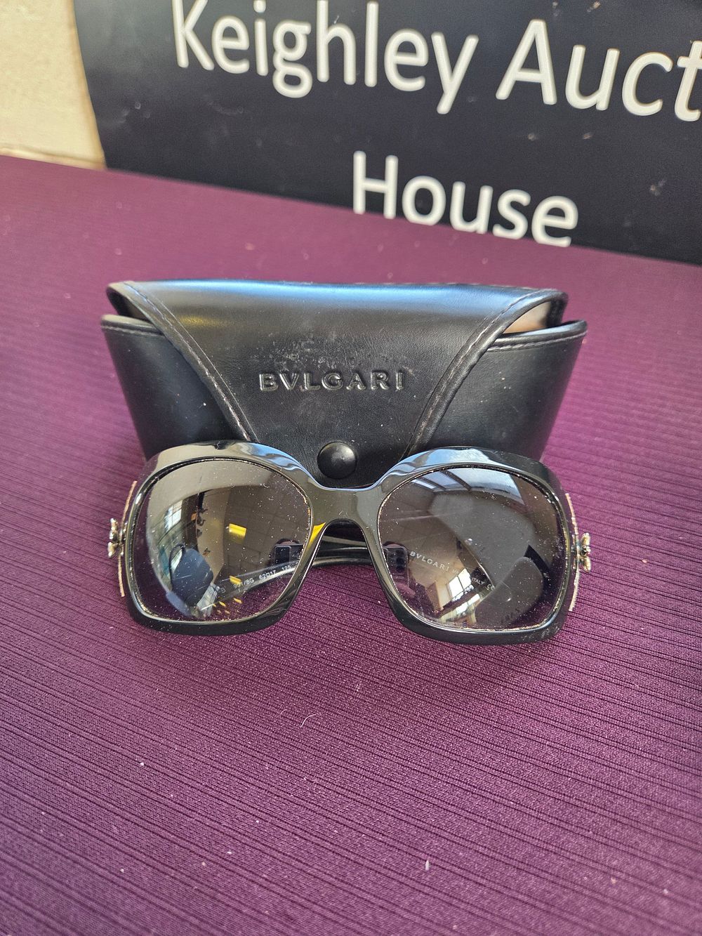 Lot 606 – Bvlgari 8022-B Special Edition Oversized Sunglasses with Crystal Embellished Temples and Case