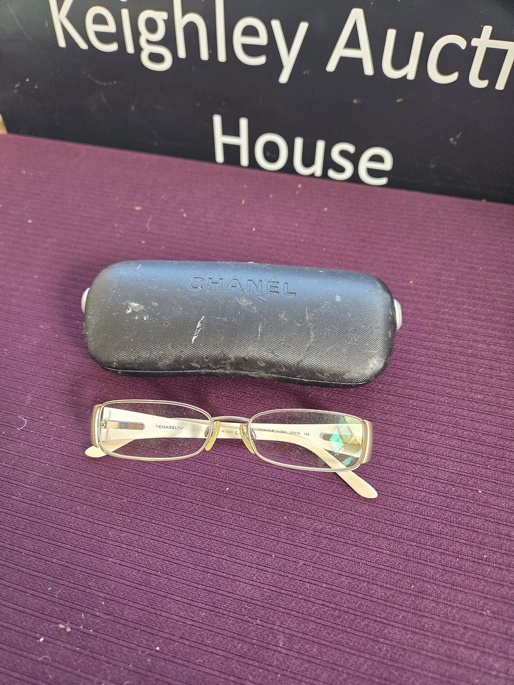 Lot 613 – Chanel 2118-H-B Semi-Rimless Rectangular Eyeglass Frames and Case